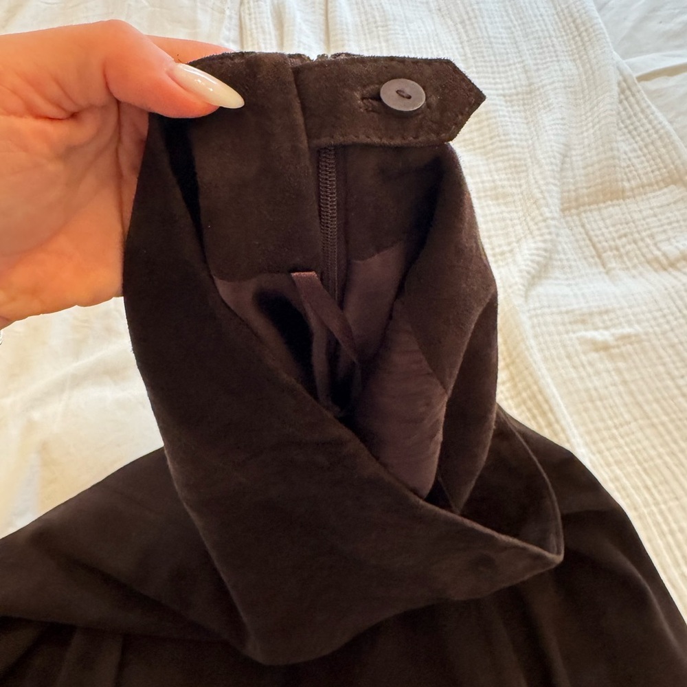 Eileen Fisher vintage chocolate goat suede Midi A-Line Skirt - Picture 3 of 5